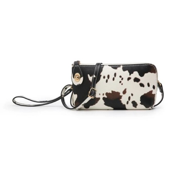 Jen & Co Handbags - Cow Print Crossbody/Wristlet/Clutch w/ Twist Lock Closure